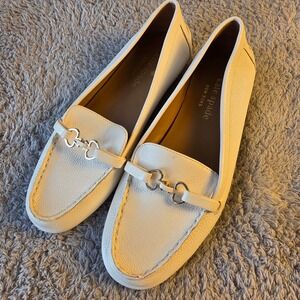 Kate Spade New York Loafers Leather White Spade Horsebit Womens 6.5B EU 37‎